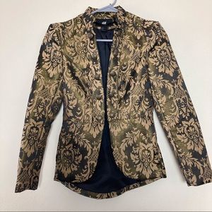 H&M Womens Open Front Brocade Jacket Blazer